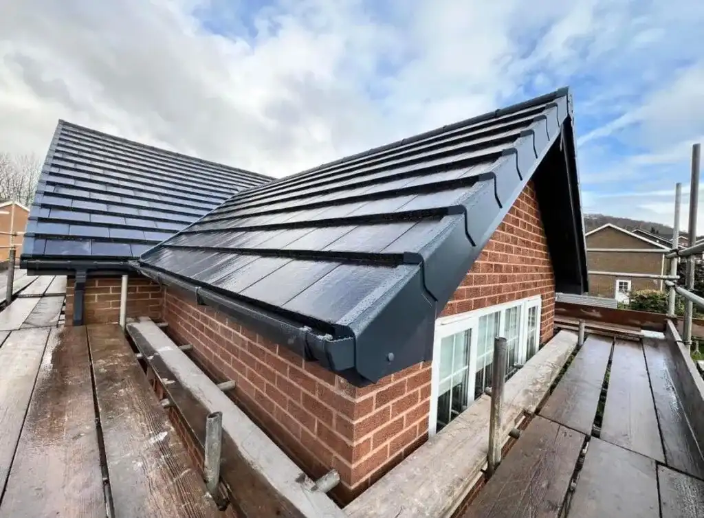 grey roof with scaffolding